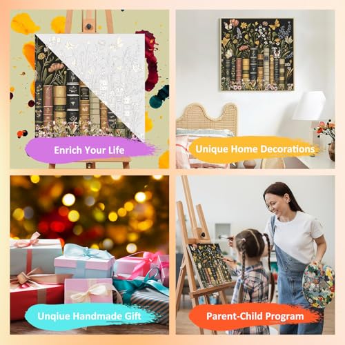 Framed Paint by Numbers Kit for Adults with Wooden Easel, Book, 16x16 inch - color: Book with Frame