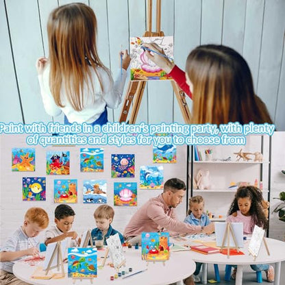 Tenceur 12 Sets Pre Drawn Canvas to Paint Adult Stretched Coloring Painting Canvas Panels with Design Easel and Brushes for Party Supplies Beginner Favor(Sea Animal) - style: Sea Animal