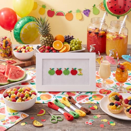XunYee 18 Mesh Needlepoint Canvas Kit for Beginner, 1 in 5 Apples | Printed Pattern for Beginners, Includes Embroidery Threads Needles Scissors Storage Bag, Halloween DIY Decoration Craft - style: 1 in 5 Apples
