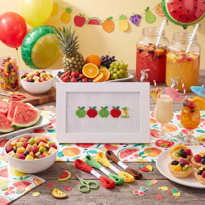 XunYee 18 Mesh Needlepoint Canvas Kit for Beginner, 1 in 5 Apples | Printed Pattern for Beginners, Includes Embroidery Threads Needles Scissors Storage Bag, Halloween DIY Decoration Craft - style: 1 in 5 Apples