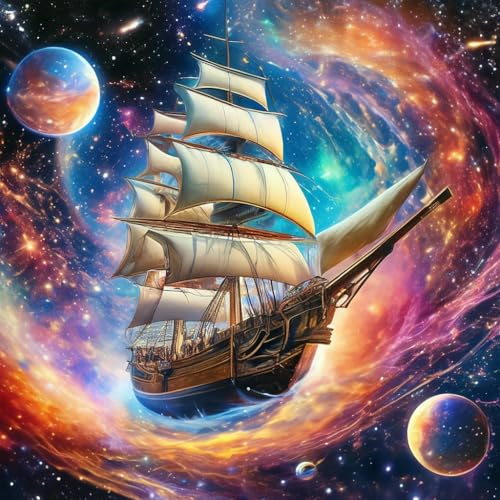 ALEXMACLIST14x14 inch Space Voyager Galaxy Ship Diamond Art Kit - Fantasy Celestial Sailing Boat In Nebula Starry, Planets & Cosmos Mural - Full Drill 5D Diamond Painting DIY Craft for Bigginer Lovers - color: Space Voyager Galaxy Ship