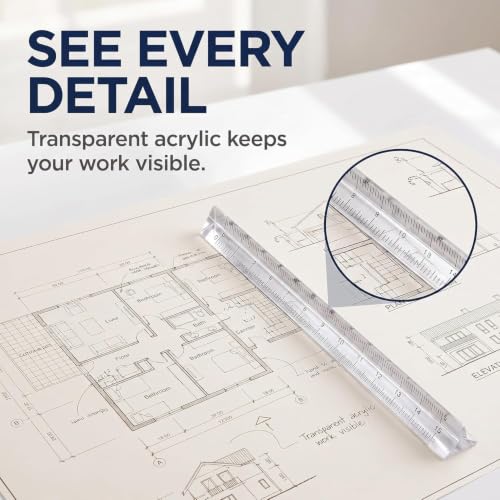 Clear Triangle Ruler Small Architectural Scale Ruler Pocket Size Ruler Metric Ruler Plastic Architectural Scale Ruler Ruler Triangle Ruler Drafting Tools Office and School Supplies
