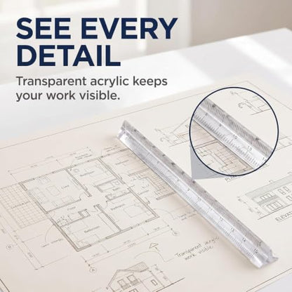 Clear Triangle Ruler Small Architectural Scale Ruler Pocket Size Ruler Metric Ruler Plastic Architectural Scale Ruler Ruler Triangle Ruler Drafting Tools Office and School Supplies