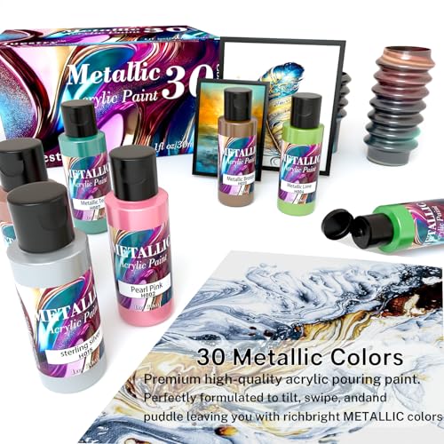Metallic Acrylic Paint Set of Premium 30 Colors, Professional Grade Metallic Paint with 1fl oz（30ml） Bottles, Non-Toxic, Rich Pigments - For Artists, Hobby Painters, Kids