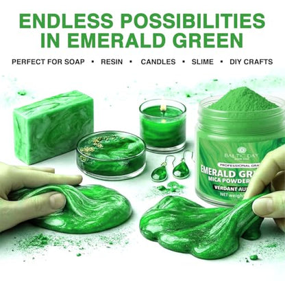 BALTIC DAY Emerald Veil Green Mica Powder 2 oz (56g) – Natural Pigment for Epoxy Resin, Soap Making, Candle Dye, Slime, Nail Art, Bath Bombs, Acrylic Pouring, Cosmetic & Craft Coloring - color: Emerald Veil