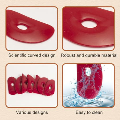 DIYOOHOMY 2 Pcs Soft Silicone Pottery Ribs for Ceramic, Mud and Clay Tools | Red Flexible Rubber Rib Trimming, Shaping, Smoothing Tools Kit and Supplies, Mudtools Wheel Throwing, Handbuilding, Sculpting - color: red-2
