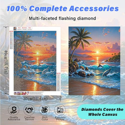RYMILIE Beach Diamond Art Kits for Adults,Romantic Sunset Diamond Painting | Diamond Art Kit for Beginners, 5D DIY Full Drill Diamond Painting Gem Art, Home Wall Art Gifts(12x16 inch) - color: DP03660