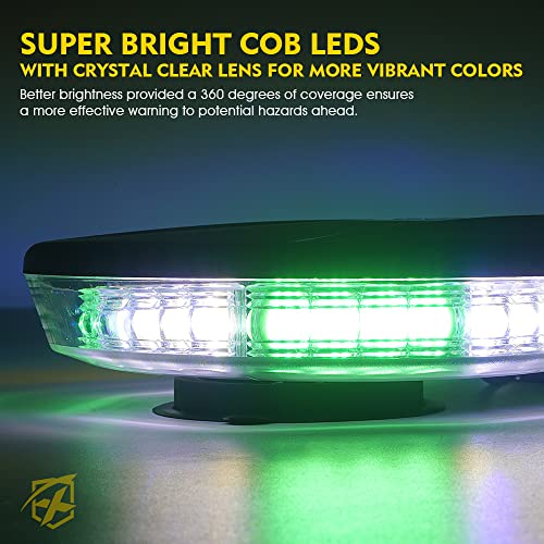 Xprite COB LED Rooftop Strobe Light Bar, Super Bright 19 Adjustable Lighting Modes with Magnetic Base for Construction Vehicles Tow Trucks Snowplow, White Green - color: White Green