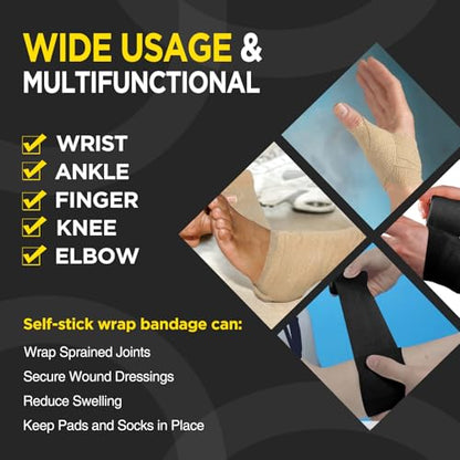 OK TAPE 12 Rolls Self Adhesive Bandage Wrap, Cohesive Elastic Athletic Tape - color: Beige, size: 2 Inch