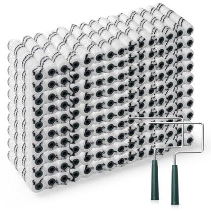 Paint Roller Covers, 150 Pack, 6 Inch, 3/8 Inch Nap | 6 Inch Microfiber Sleeves, 2 Anti-Rust Metal Frames Included, Ideal for Wall & Furniture Painting - size: 6 inch paint roller 150 pack