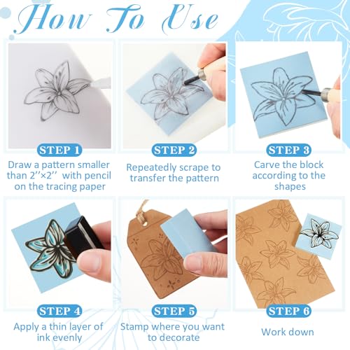 Frienda 24 Pcs 2" x 2" Rubber Carving Blocks Linoleum Blocks for Printmaking, Stamp Making, DIY Crafting, Scrapbook, Painting, Soft and Easy to Carve (Light Blue) - color: Light Blue