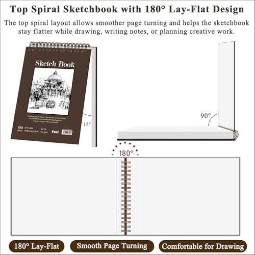 9"X12" Sketch Book Bulk, Top Spiral Bound Sketch Pad, 3 Pack 100 Sheets Each (68lb/100gsm), Acid Free Art Sketchbook Artistic Drawing Painting Writing Paper for Kids Adults Beginners Artists - color: Brown, size: 9" x 12" (Pack of 3)
