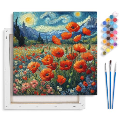 Yezavesu Framed Paint by Numbers Kit for Adults Starry Night, Flowers - color: YOP-F-1205, size: 10x10 Inch