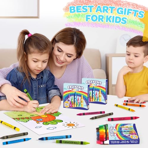 2 Box of Crayons 24 Count, Non-Toxic Crayon for Toddlers 1-3, 48 Pcs Assorted Colored Crayons Bulk for Kids Back to School, Coloring & Art Supplies, Classroom Must Haves, Party Favors, Birthday Gifts