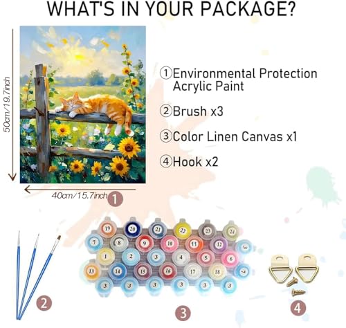 MBNTJHT DIY Cat Paint by Numbers Kit for Adults with Brushes,Cat Sleeping on Fence Paint by Number Kits for Beginners,Unframed Watercolor Painting Art Kits Crafts for Home Wall Decor 16x20 Inch. - color: MT22287