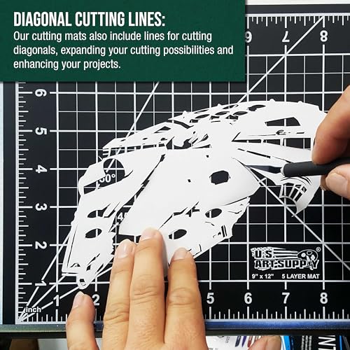 U.S. Art Supply 9"x12" Self-Healing Cutting Mat 5-Ply Green/Black | Double-Sided Green/Black Craft Mat, Non-Slip Cutting Mats for Crafts, Sewing, Quilting, Scrapbooking - color: Green/Black