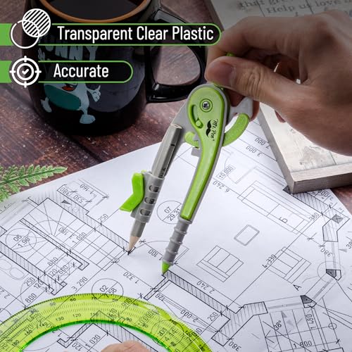 Mr. Pen- Geometry Compass and Protractor Set, 6 Inch Compass - color: Light Green, size: 1 Set