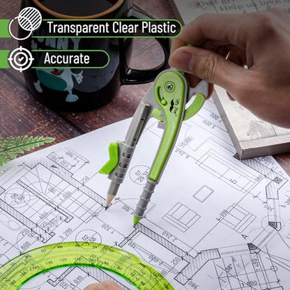 Mr. Pen- Geometry Compass and Protractor Set, 6 Inch Compass - color: Light Green, size: 1 Set