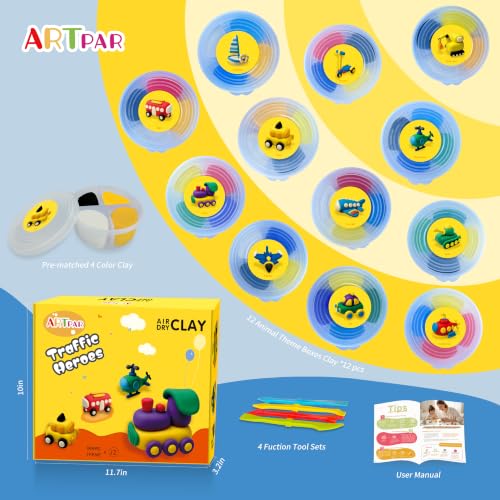 Artpar Air Dry Clay Kit,Modeling Magic Clay Traffic Set,Kids Crafts Gifts - color: Clay traffic kit