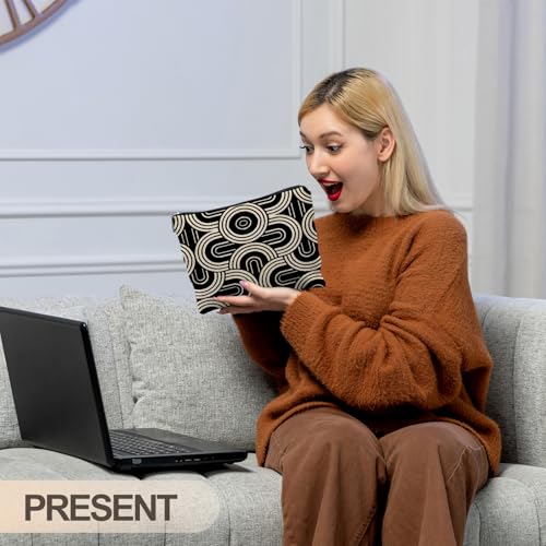 Abstract Beige and Black Makeup Bag, Modern Minimalist Art Deco Cosmetic Bags for Women, Mid Century Modern Zipper Makeup Pouch - color: Black and white lines - 3