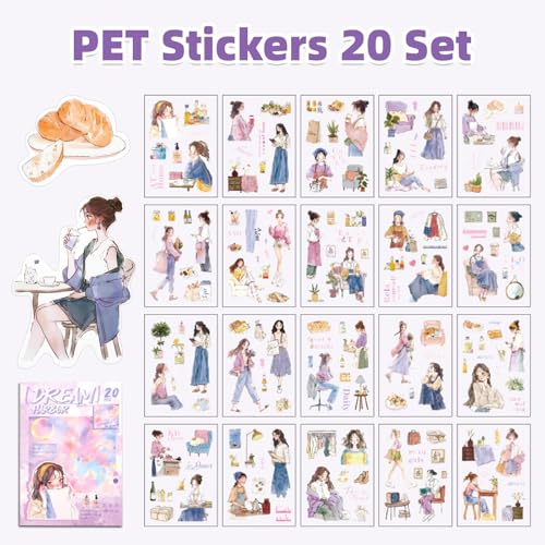 Dreamland Haven Sticker Scrapbooking Supplies for Junk Journal, 20 Sheets PET Stickers - Vintage Journaling Stickers, Ephemera Sticker Book Pre Cut(TZ-009-006) - style: Dreamland Haven
