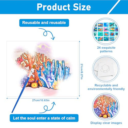 24Pcs Reusable Water Painting Set for Seniors,Dementia Product for Elderly - color: Ocean Life