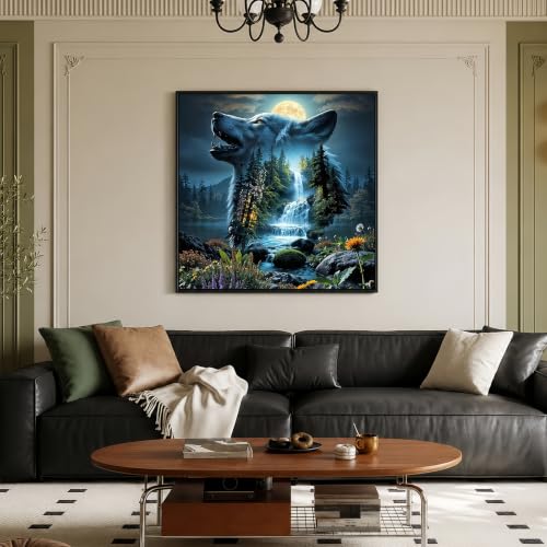 Mosaflare 5D Wolf Diamond Painting Kits for Adults 13.7x13.7 Inch - color: KM1233-1