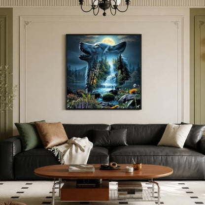 Mosaflare 5D Wolf Diamond Painting Kits for Adults 13.7x13.7 Inch - color: KM1233-1