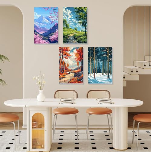 4 Pack Framed Paint by Numbers Kit for Adults Beginners, Four Season 8x12in - color: BKH1374+BKH1375+BKH1376+BKH1377-US