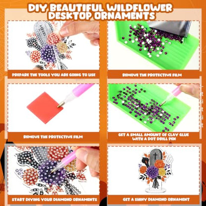 Kosiz 9 Pcs Halloween Diamond Painting Tabletop Decorations Halloween Flower Diamond Art Kits for Adults Double Sided Acrylic Pumpkin Centerpieces Sign for Table Beginner DIY Crafts Gifts Party Decor - style: Halloween Flowers
