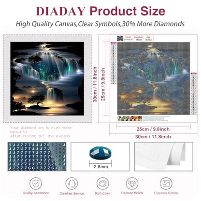 DIADAY 5D Diamond Painting Kits for Adults Waterfall Landscape, Diamond Art Kits for Adults, Full Drill Round Gem DIY Arts and Crafts Home Wall Decor Gift 12 x 12 Inches