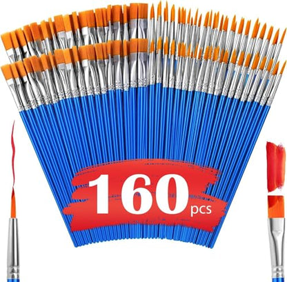 AROIC Small Paint Brushes Bulk,160 Pcs Acrylic Flat Round Pointed Brushes - color: Blue, size: 80 Flat + 80 Round