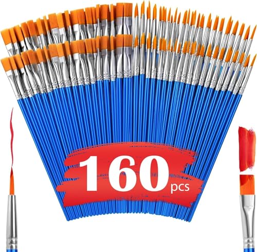 AROIC Small Paint Brushes Bulk,160 Pcs Acrylic Flat Round Pointed Brushes - color: Blue, size: 80 Flat + 80 Round