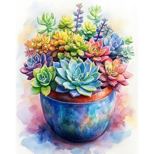RICUVED Succulent Paint by Numbers for Adults, Paint by Numbers Kit for Adults Beginners, Potted Plant DIY Acrylic Oil Painting on Canvas Easy for Gift Home Wall Decor 16x20 Inch - color: SO025