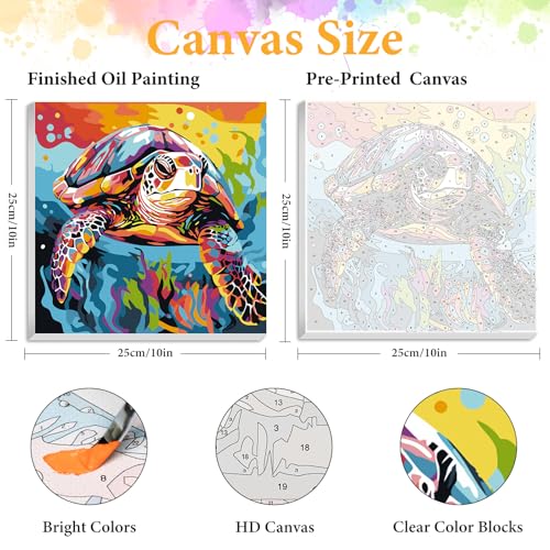 Okarina Framed Paint by Numbers Kit for Adults, Sea Turtle Decor 10x10 Inch | Paint by Number with Frame, DIY Acrylic Painting Kit for Relaxation, Easy for Beginners, Wall Decor Gift for Animal Lovers - color: OPFUS2512-11
