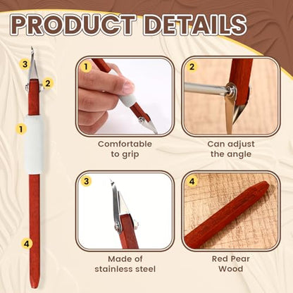 Lanties Pottery Carving Tools Set Include 5 Stainless Steel Blades & Red Pear Wood Handle, Sculpture Scraper Craft Modelling Tools for Clay, Ceramic Sculpting, Graffito, Relief Art(Fine Tip) - style: Fine Tip