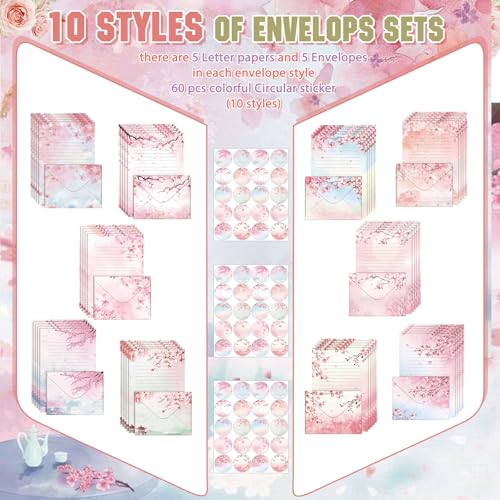 TaoBary 160 Pcs Cherry Blossom Stationery Paper and Envelopes Set - size: 5.5 x 8.25 Inch, style: Cherry Blossom