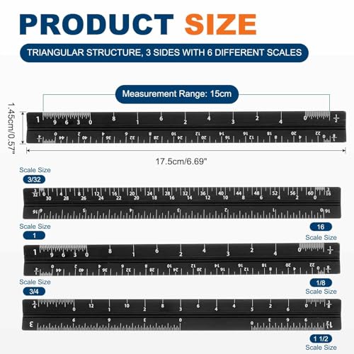 HARFINGTON Architectural Scale Ruler, 7 Inch Standard Aluminum Alloy Architect Triangular Small Scale Laser-Etched Blueprint Drafting Ruler for Architects Engineers, Black - color: Black, size: 7 Inch