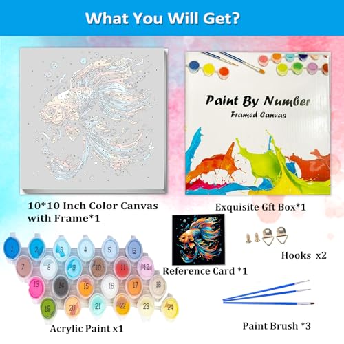 Artunion Framed Paint by Numbers Kit for Adults Beginners & Kids Ages 8-12, Abstract Koi Fish Paint by Number with Frame, Animal Paint by Numbers Kit on Canvas 10 * 10 Inch Without Easel - color: ZXT-397-F