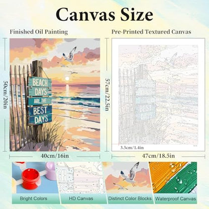 Paint by Numbers Kit for Adults, Beach DIY Acrylic Painting Kit, 16x20 Inch - color: CYOP1P01