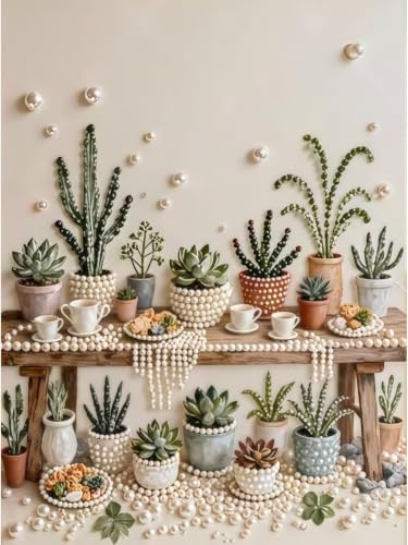 Succulent Pearl Diamond Painting Kits for Adults, Diamond Art for Plant - color: PL12-1