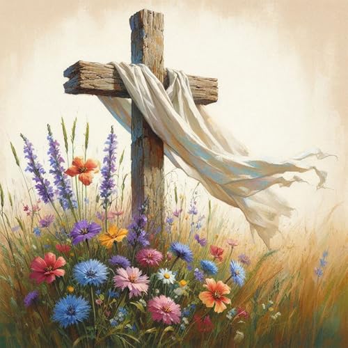 Camocin Diamond Art Kits for Adults, Flowers Cross Diamond Painting | Gem Art, Diamond Dot, 5D Full Round Drill, Religious Faith Christian Floral Wall Decor, DIY Craft Gift, 14x14 Inch - color: LBDP1P19