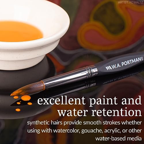 WA Portman Round Acrylic Paint Brush Set, Professional 4pc Watercolor Brush - color: Round