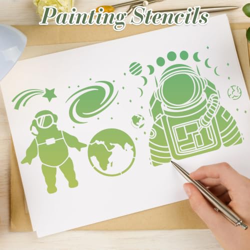 Space Astronaut Stencils for Crafts Reusable 24Pcs Stencils(5.9X5.9 Inch) | DIY Art Painting Stencil Furniture Decor Kit for Wood Embroidery Wall Silk Screen Journaling - color: Space 4