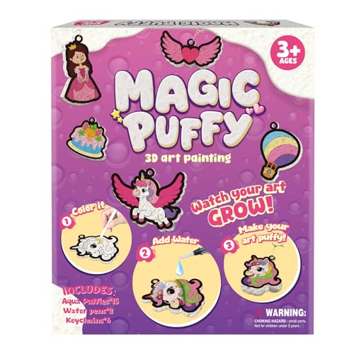 Artnedu Magic Puffy Paint Kit-3D Art Kit,Princesses & Unicorns,DIY Keychain | Color Activity, Mess-Free Paint by Number Craft for Kids, Birthday Christmas for Girls & Boys Ages 4, 5, 6, 7, 8, 9, 10 - color: Princess Puffy Painting Kits