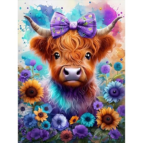 askkqtx Highland Cow Diamond Art Kits for Adults 12x16 Inch - color: B18635