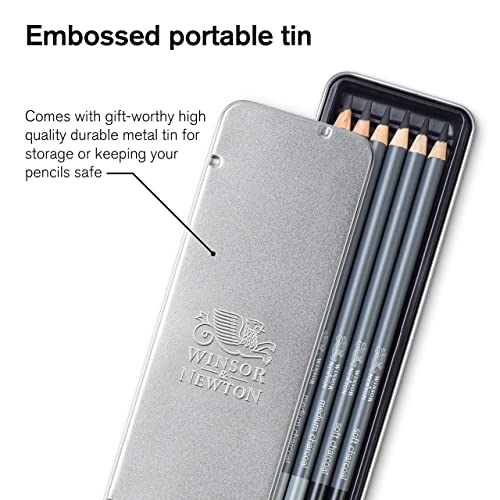 Winsor & Newton Studio Collection, 6 Count, Charcoal Pencils | Mixed Grade Charcoal Pencils, Wooden Barrels, On-The-Go Tin, High Quality Core Binder, Break-Resistant Cores & Points - style: 6 Charcoal Pencils