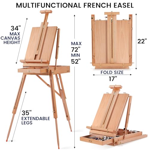 196Pcs Deluxe Artist Painting Set with French Easel, 48 Colors Acrylic & Oil Paints, 24 Colors Watercolor Paints, Art Paint Supplies for Artists, Beginner & Adults