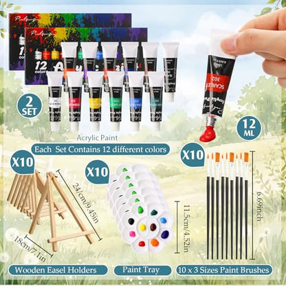 Ctosree 72 Pcs Nature Animals Paint and Sip Kit for Adults 8'' x 10'' Pre Drawn Canvas for Painting DIY Pre Printed Canvas for Party Favor Acrylic Painting Kit Wood Easel Brushes Date Night Bulk - style: Nature Animals