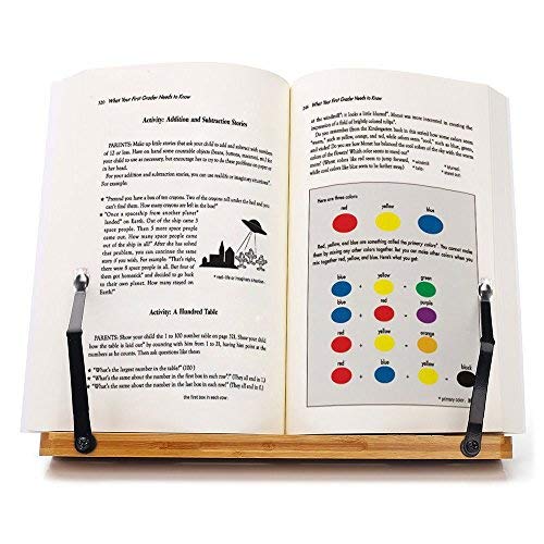 wishacc Bamboo Book Stand, Adjustable Book Holder Tray and Page Paper Clips-Cookbook Reading Desk Portable Stable Hard-Wearing Lightweight Bookstand-Textbooks Books - size: 11.0 x 8.1 inches
